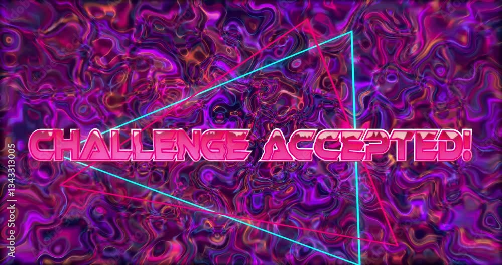 Poster challenge accepted text on vibrant animation with abstract neon swirl and shapes