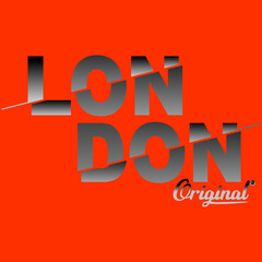 London original red background metallic split, illustration vector style, letters style