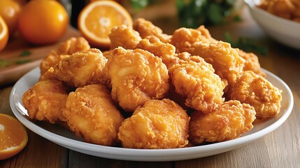 Chicken orange chicken starts with batter fried chunks of boneless chicken