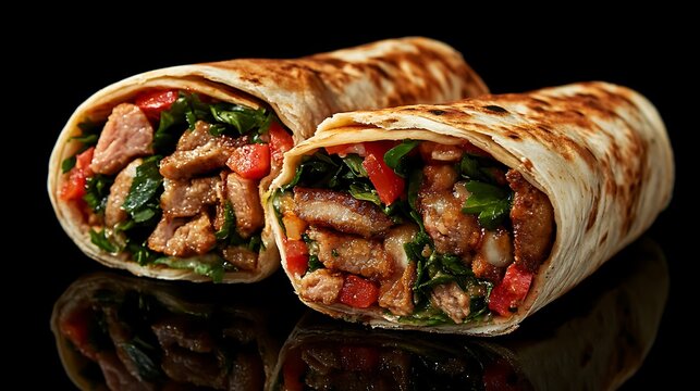 Chicken pork or lamb wraps or pita sabich sandwich pita stuffed with fried ingredients