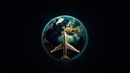 Naklejka premium Earth with airplane outline representing global travel and connectivity across continents. Frequent Flyer Day
