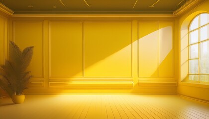 yellow virtual empty room background backdrop banner image with window for online presentations and zoom meetings