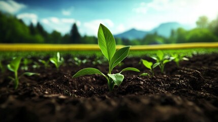 Springtime Corn Field  Young Green Sprouts Growing in Rich Soil