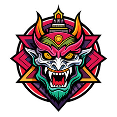 Mysterious Japanese-themed emblem in a dark color scheme, featuring eerie and horror-inspired elements
