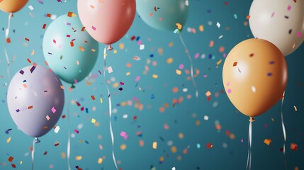 Celebration event of success with colorful balloons and confetti indoor festive environment captivating viewpoint on joyful concepts