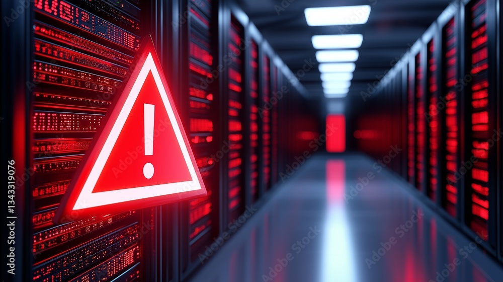 Aufkleber server room with warning sign highlights data backup importance.