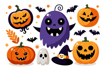 A haunting collection of black Halloween clipart featuring spooky pumpkin faces, eerie ghost expressions, and jack-o-lantern silhouettes
