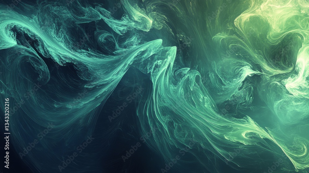 Poster a vast sea-inspired abstraction with flowing green merging into aquamarine, creating a tranquil unde