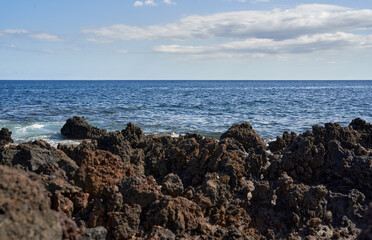 Volcanic shoreline with tide pools