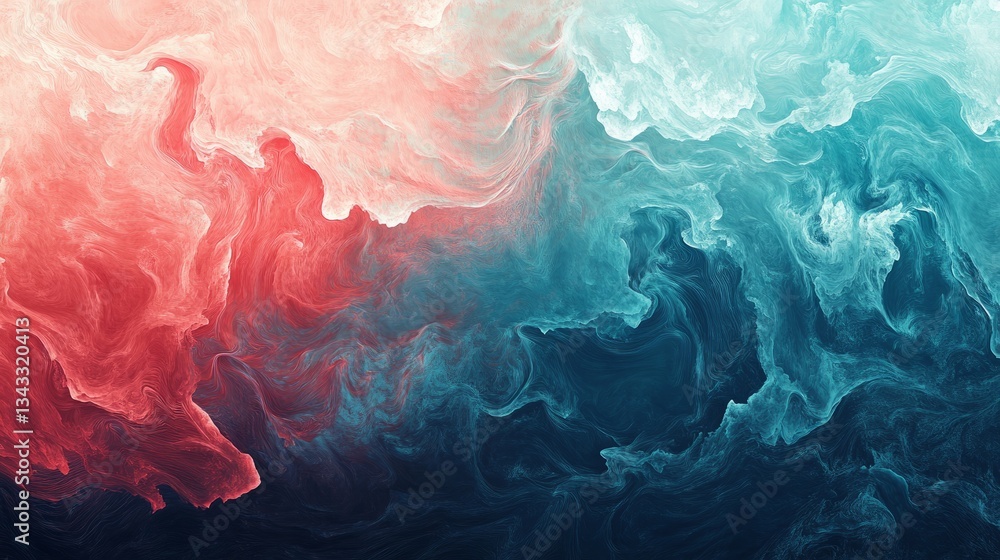 Aufkleber a vast sea-inspired abstraction with flowing red merging into aquamarine, creating a tranquil underw