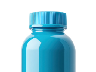 Bright blue bottle with a textured cap on a white background on a transparent background, cut out