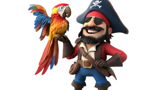 3d cartoon pirate wearing an eyepatch on transparent background