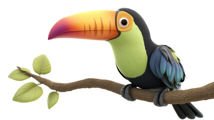 Fototapeta premium 3d cartoon toucan with brightly colored beak on white background
