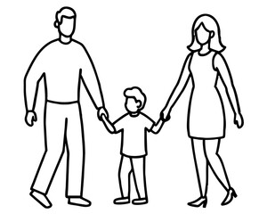 Mother and son,father and son, man and woman, coloring page for kids, family doodle