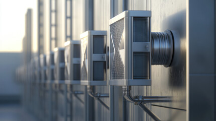 Direct air capture units in operation to capture pollution and Co2 clean energy focus