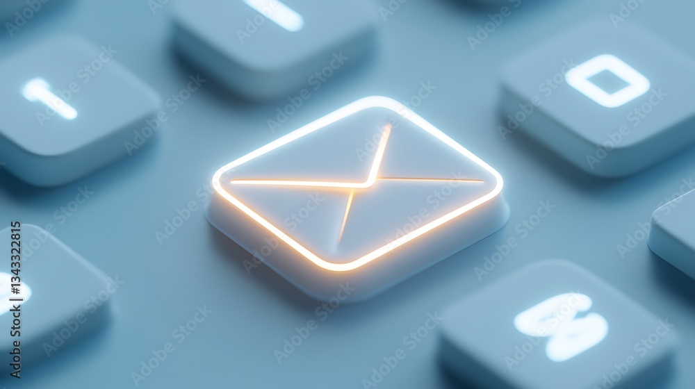 Poster abstract close-up of a glowing email icon on a keyboard with a modern design and soft lighting effec