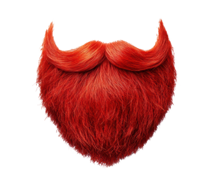 Bright red beard with smooth contours and vibrant texture on a transparent background, cut out