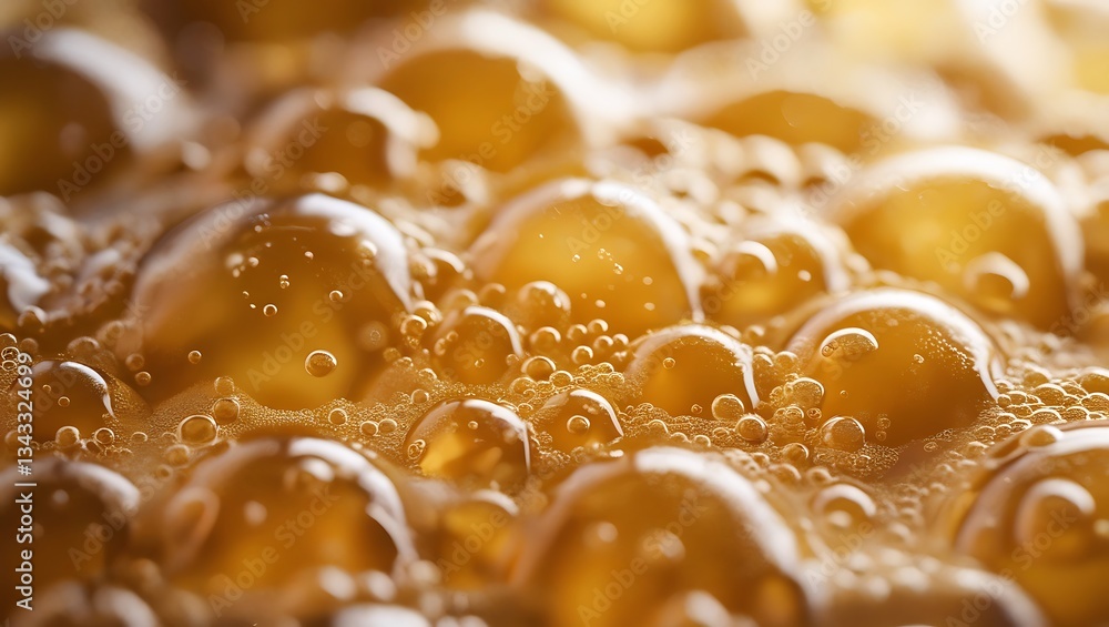 Poster golden bubbles macro: a mesmerizing macro shot reveals the effervescent beauty of golden bubbles, re