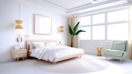 Scandinavian Boho Bedroom Interior Design  White Walls  Natural Wood  Minimalist Decor
