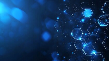Abstract Digital Network with Glowing Blue Hexagons and Light Particles