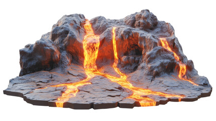 3d lava rivers flowing throungh rock on white background