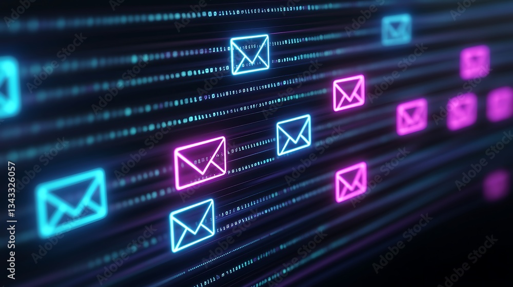 Aufkleber colorful digital email icons on binary background representing communication and technology concepts