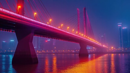 Fototapeta premium Nanpu Bridge: Stunning Night View of Shanghai Cityscape and Modern Highway Transportation in China