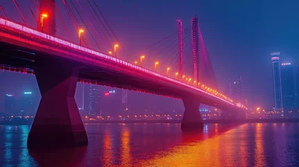 Nanpu Bridge: Stunning Night View of Shanghai Cityscape and Modern Highway Transportation in China