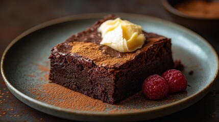 A rich, fudgy chocolate brownie, its edges golden and its interior molten, beckoned from a plate.