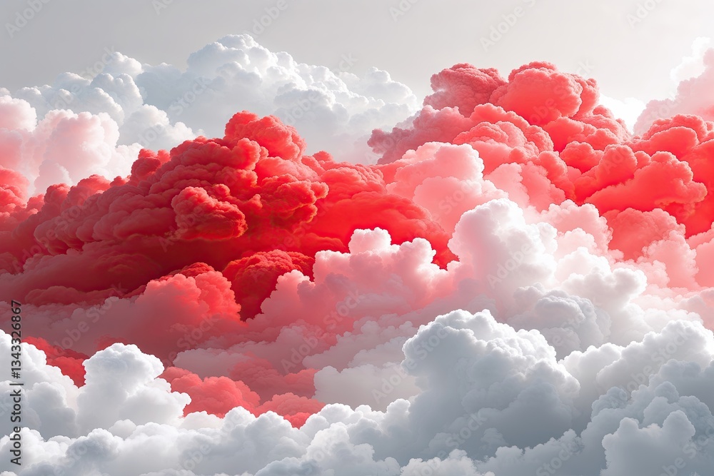 Poster vibrant red and white abstract gradient cloud texture in minimalist design