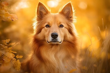 Golden Dog in Autumn Sunlight  Fall Pet Portrait