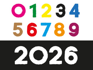 The numbers from 0 to 9 are drawn by hand with uneven strokes, using a dry brush.
 Vector image, doodle, editable