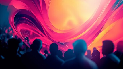Crowd Silhouettes Before Abstract Swirling Background
