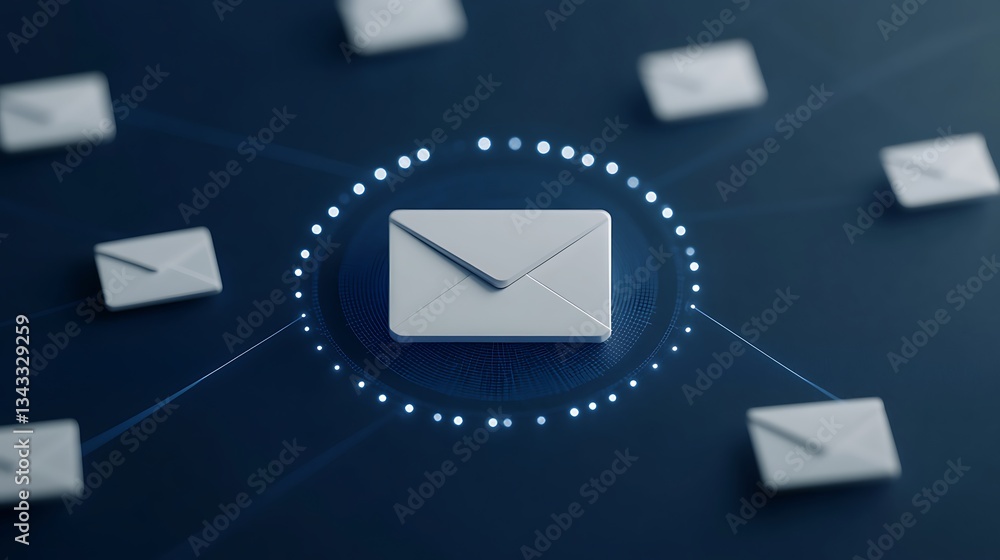 Poster digital concept of email communication with circles and envelopes representing messages and connecti