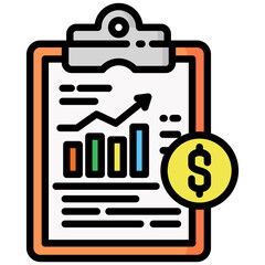 Sales report icon in Flat Color Style With Outline. Simple Vector Design. Simple Vector Flat Icon