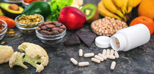 Various products containing magnesium. Selective focus.