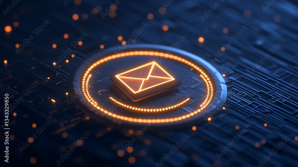 Aufkleber digital email icon on futuristic circuit board background with glowing lights and technology element
