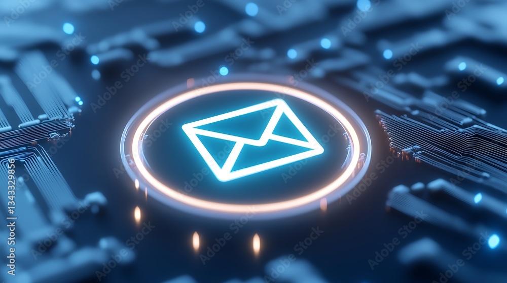Aufkleber digital email icon on circuit board background for communication and technology concept in modern de
