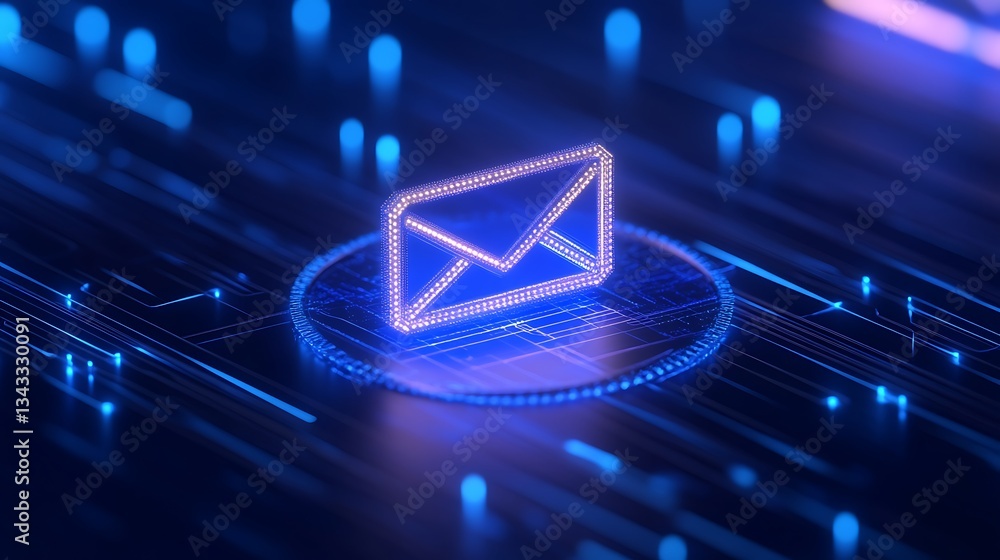 Poster digital email icon with glow in futuristic abstract background for communication and technology them
