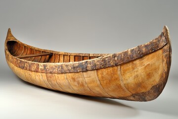 Fototapeta premium Ojibwe Birch-Bark Canoe: Traditional Amerindian Boat on Minnesota's Great Lakes