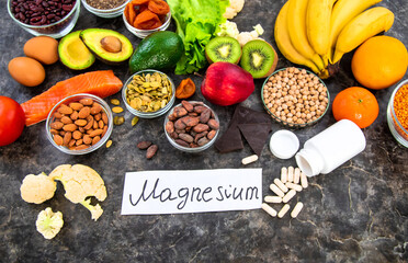 Various products containing magnesium. Selective focus.