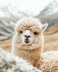 Obraz premium Cute alpaca with fluffy fur and a gentle gaze.