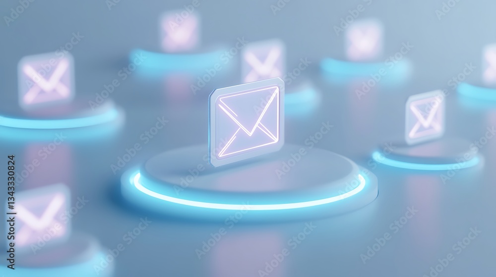 Canvas Prints digital email icons surrounded by soft blue lighting in a modern futuristic conceptual display