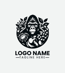 Tropical Gorilla Logo, Gorilla and Fruit Logo Design