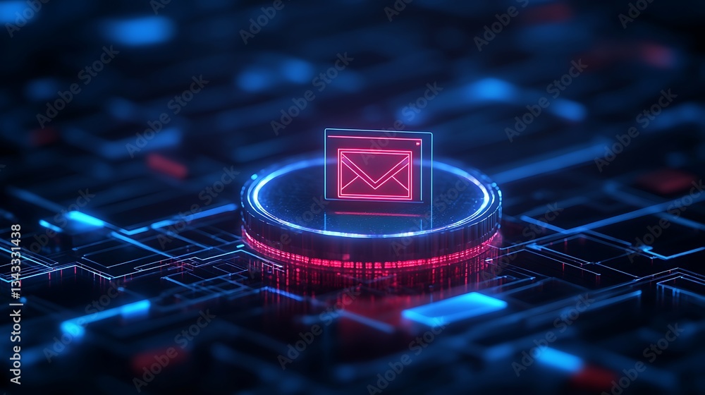 Aufkleber digital representation of email icon with neon glow on futuristic circuit background