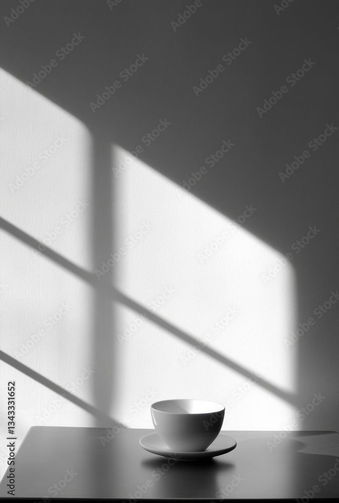 Poster soft rays of light gently filter through a nearby window, casting elegant shadows on the wall. a whi