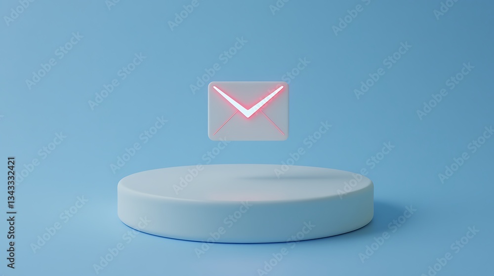 Poster floating mail icon with bright background for digital communication concept, modern design element
