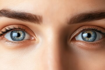 Obraz premium Close-Up of a Woman's Soft and Delicate Blue Eyes, Capturing Their Depth and Beauty.