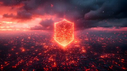 An abstract digital shield encircling a radiant cloud of encrypted data