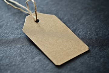 A simple brown paper tag laying on a textured dark surface